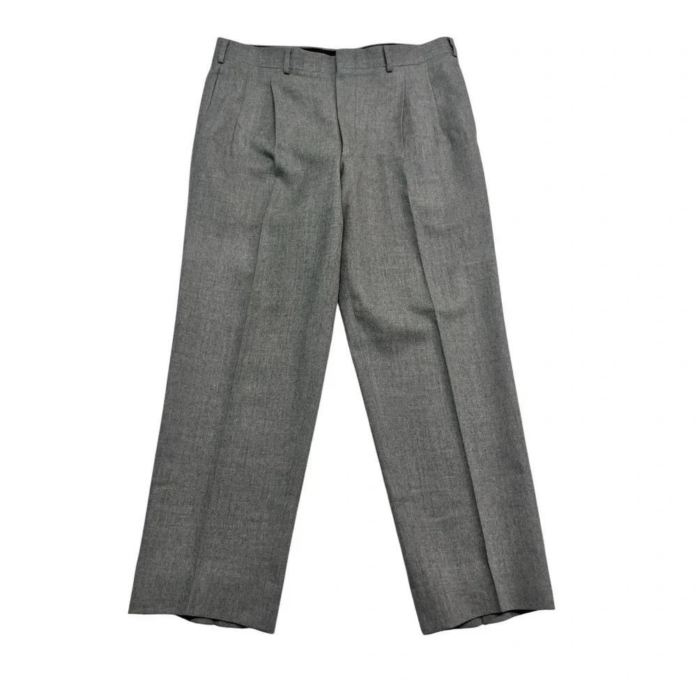 vtg Gray 36x30 Soft Tweed Flannel Wool Dress Pants Trousers Pleated Wool Bespoke